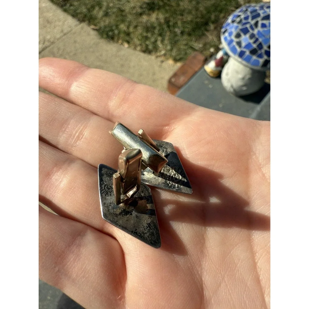 Vintage Sterling Cufflinks 925 Silver Abalone‎ Diamond Shape